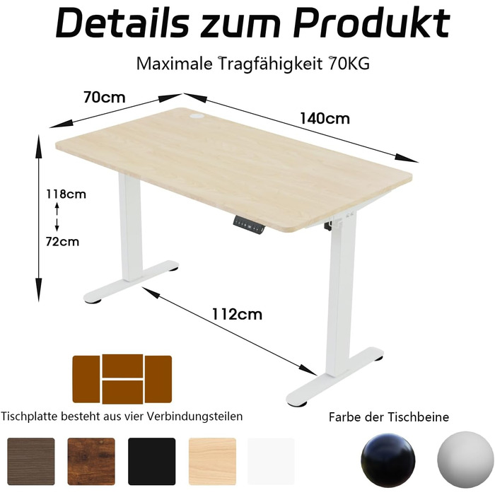 Регульований за висотою стіл Airfish з USB-портом, електричний, з органайзером для кабелів, комп'ютерний/офісний стіл, стоячий стіл з нагадуванням про сидячий режим, 160x80 см, Бежевий/Білий