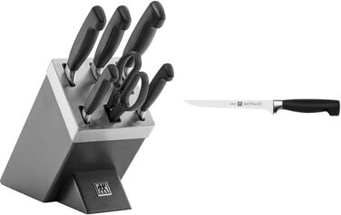 Набір ножів ZWILLING Vier Sterne 7 предметів, преміум-якість, з автозаточкою, з нержавіючої сталі, чорні ручки Twin Grip, набір кухонних ножів, з філерувальним ножем