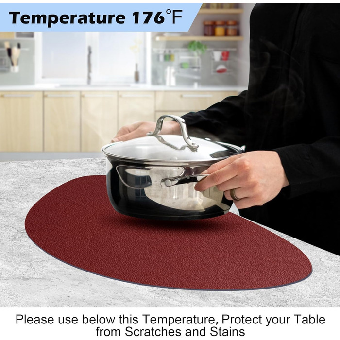 Набір з 6 підставників під тарілки, миючіся з підставками, двосторонні, з імітацією шкіри, водонепроникні, для обіднього столу, кухні, ресторану та дому (червоний)