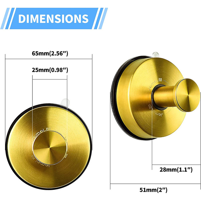 Вакуумний присосок з нержавіючої сталі JOMOLA, кухонний настінний гачок, гачок для банних рушників, надміцний гачок для ванної кімнати, дуже міцний гачок для присоски, (матове золото)