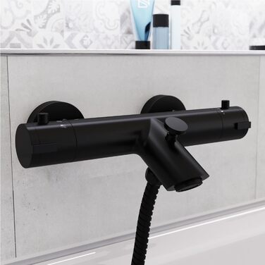 Змішувач для ванни Schütte London з термостатом, захист від опіків 38°C, хромований (чорний)