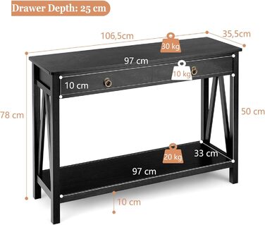 Консольний стіл LIFEZEAL з полицею та ящиком, 106,5x35,5x78 см, чорний