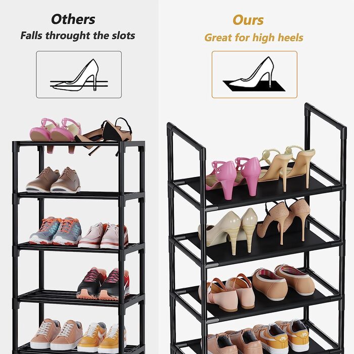 Полиця для взуття WOKKOW з 10 поверхами для шафи, передпокою, 20-25 пар шаф для взуття-органайзер і місце для зберігання, окремо стоїть полиця для взуття, місце для зберігання взуття з гачками