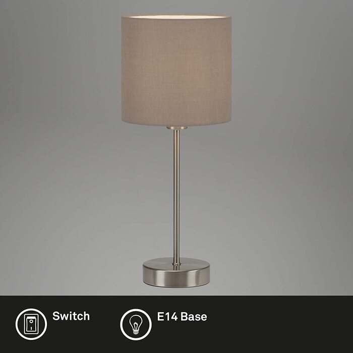 Світильники BRILONER-настільна лампа, настільна лампа, приліжкова лампа, приліжкова лампа, настільна лампа, E14, в комплекті. Перемикач кабелю, тканинний екран, Темно-сірий, 160x385 мм (DxH), 7002-011
