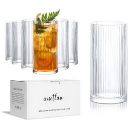 Набір склянок INSETLAN 370мл (6 шт.) для напоїв: віскі, пива, соків, кави та коктейлів | Склянка Long Drink | Склянка для води | Склянка для напоїв | Можна мити в посудомийній машині