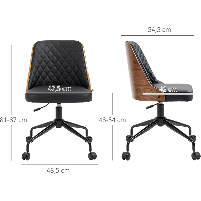 Офісне крісло Vinsetto – регульоване, ергономічне, чорне, для дому та офісу, 48,5 x 54,5 x 81-87 см