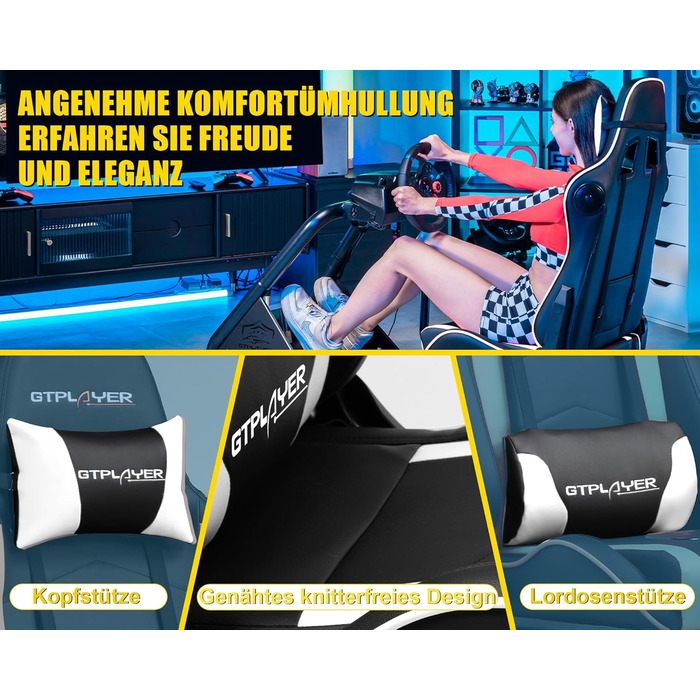 GTPLAYER Симулятор кокпіт для автосимуляторів, стійка для керма та педалей, білий