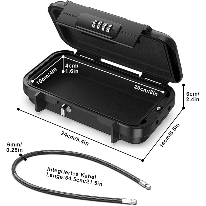 Портативний сейф, водонепроникний, з 4-значним кодом, захисний ящик із дротяним тросом для подорожей і активного відпочинку