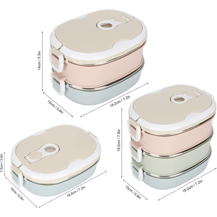 Ланч-бокс з нержавіючої сталі, герметичний, портативний термоланч-бокс з ручкою, 18x15 см (3 шари)
