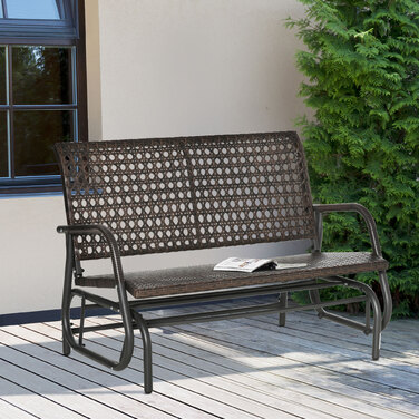 Лавка-гойдалка з поліротангу Outsunny 2-місна, Patio Garden Loveseat, Садова гойдалка зі спинкою, Лавка, Лавка в парку, Коричнева, 70x120x84см| Аосом