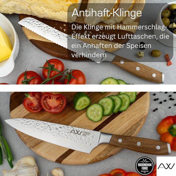 Набір кухонних ножів Rockingham Forge Ashwood 8 предметів з дерев'яною підставкою, точилка та ножиці – професійні ножі з нержавіючої сталі, преміум-якість