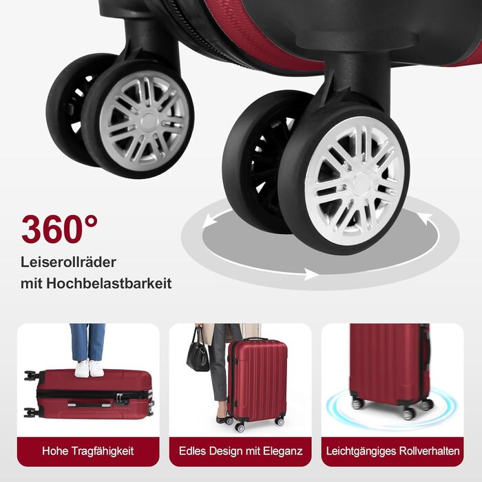 Набір валіз LALAHO 5 шт. з косметичками, з ABS пластику, для подорожей, ручна поклажа, турецький колір, в смужку