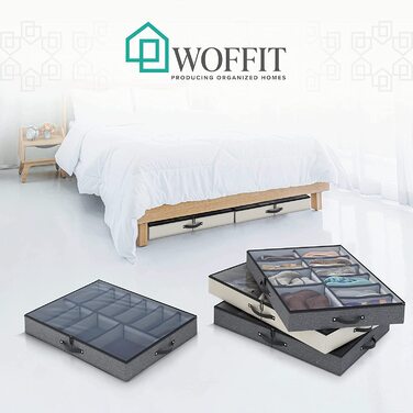 Підліжковий комод Woffit для туфель і черевиків - Набір з 2 ящиків для зберігання під ліжком з регульованими відділеннями до 24 пар, аксесуари сірі
