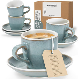 Набір еспресо-чашок Homeberlin® Barista Pro: 4 чашки по 80 мл з підставками, преміум якість, ручна робота, глазур з листом