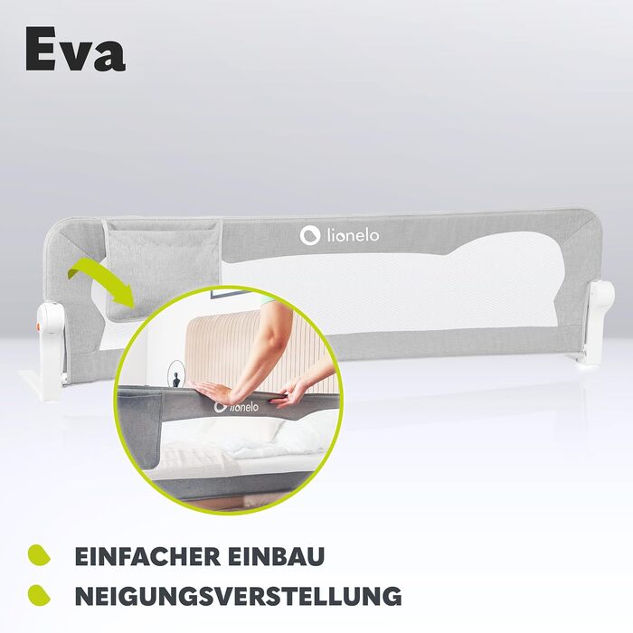 Бортик для ліжка Lionelo Eva захисний, сірий 150 см - дитячий захист від випадання, складаний, легкий монтаж