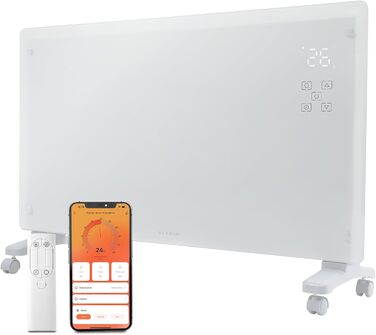 Конвектор електричний KLAMER Konvektor Pro 2500W з Wi-Fi, керуванням через додаток та таймером, режими ECO та Frostschutz, LED-дисплей, захист від перегріву, для дому та спальні, білий, настінний/підлоговий