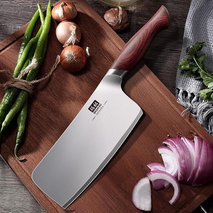 SHAN ZU Profi кухонний ніж 18 см - японський кухонний ніж з високоякісної сталі 10Cr15Mov, 12° заточка, ергономічна ручка Pakkaholz - для м'яса, овочів, риби (ніж для рубання)