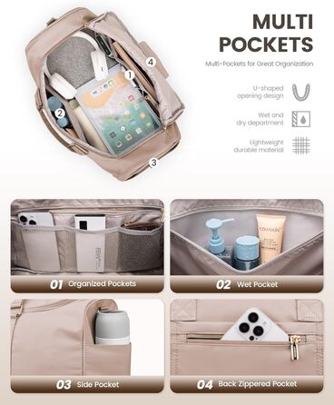 Спортивна сумка LOVEVOOK: дорожня, для вихідних, з культиватором, відділенням для взуття та мокрих речей, водонепроникна, пляжна, сауна, ручна поклажа для спорту та відпочинку, зелена (L, пісочний)