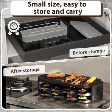 Електрогриль Raclette SUBTLETY для 8 осіб з гранітною плитою, антипригарним покриттям та 14 порціонними формами