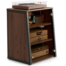 FITUEYES HiFi стійка з скляними дверцятами, стіл для програвача з захисним оснащенням, регульовані полиці для програвача та стереосистем, 66x65x81 см