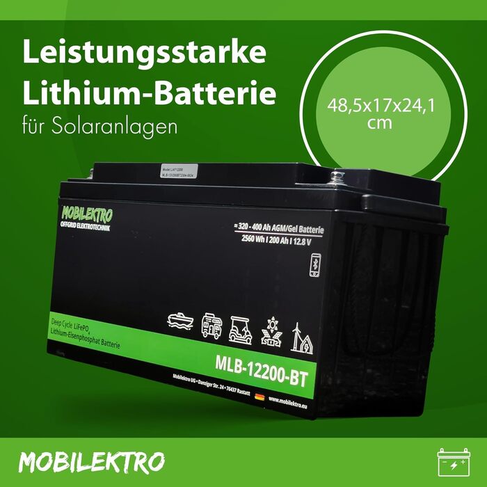 Літієва батарея глибокого циклу з 0 ПДВ LiFePO4 200Ah 12V 2560Wh з BMS і Bluetooth для автофургону/човна