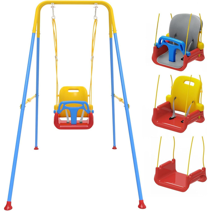 Дитяча гойдалка для саду з м'яким сидінням, складана, з металевим каркасом, для гри в приміщенні та на вулиці, легка у збиранні та зберіганні (Блакитна)