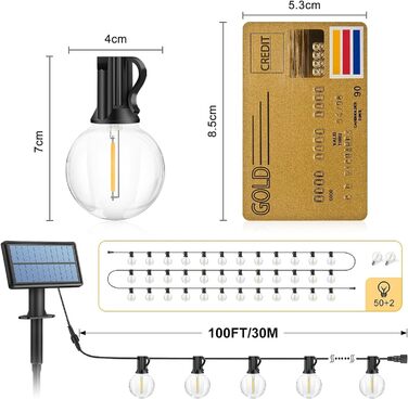 Світлодіодний струнний світильник G40 Водонепроникний IP44 для вулиці та приміщення, 74 лампи, 30M-SOLAR