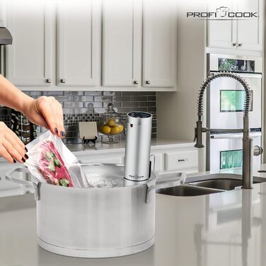 ProfiCook® Sous Vide Garer PC-SV 1159: Су-від прилад з Wi-Fi, 1000 Вт, діапазон температур 0-90°C, автоматичні програми, корпус з алюмінію, LED дисплей, функція автоматичного вимкнення