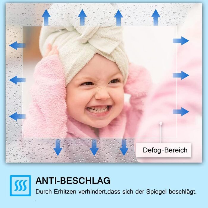 LED дзеркало для ванної кімнати з підсвічуванням 100x60 см, сенсорне регулювання, антизапар, 3 кольори світла, для ванної, туалету, коридору