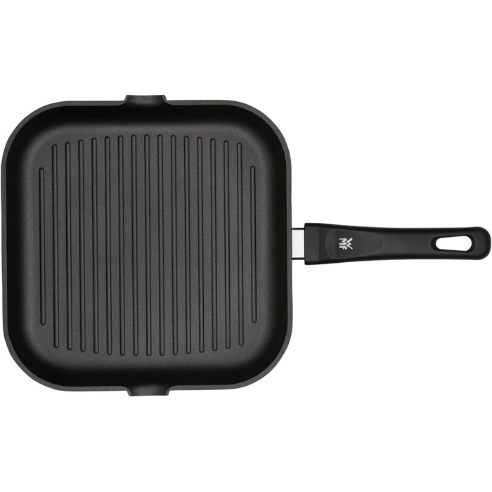 Сковорода-гриль WMF 27x27 см з виливом, алюмінієва з антипригарним покриттям, для стейків та хрусткої смаження, квадратна, з пластиковим ручками, не для індукційних плит