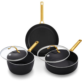 Набір посуду GreenPan 5 предметів: каструлі та сковорідки з керамічним антипригарним покриттям, без PFAS, з нержавіючої сталі, придатний для миття в посудомийній машині