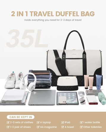 Сумка-мішок LOVEVOOK для жінок: дорожня, спортивна, з відділенням для взуття та мокрих речей, 2 шт. у наборі, 35л, бежевий & хакі