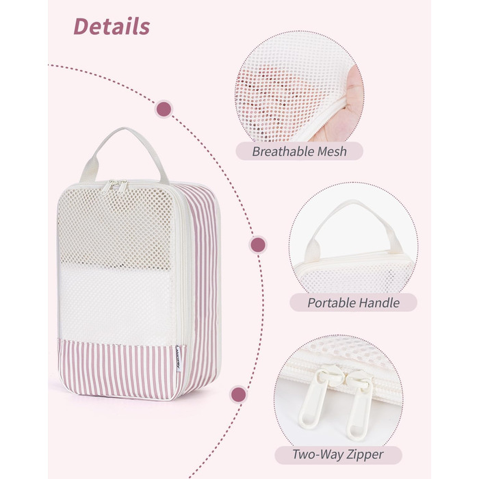 Набір органайзерів для валізи та рюкзака Narwey, 6 шт, компресійні пакувальні куби для подорожей (Рожеві смужки)