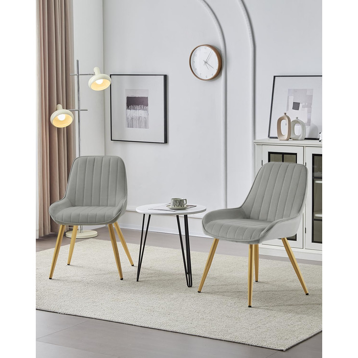 Крісла для їдальні Lestarain, 2 шт., для кухні, вітальні, їдальні, в стилі ретро, з м'яким сидінням, металеві ніжки, до 150 кг, (велюр, світло-сірий)