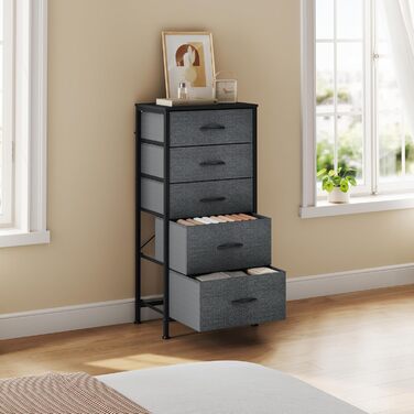 Комод з 5 шухлядами WOLTU SSK004whe: стильний комод-шафка для спальні, вітальні, коридору. Металевий каркас, ДСП, чорна деревина + темно-сірий колір.