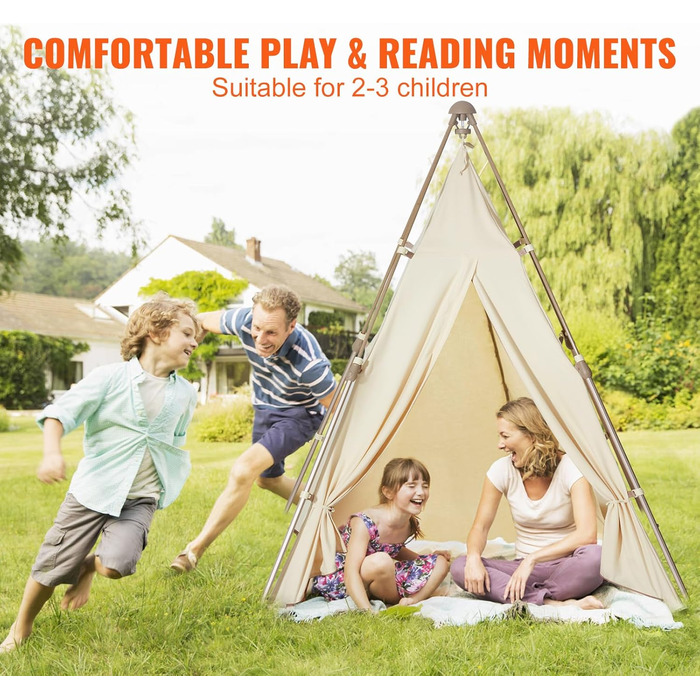 Дитячий намет VEVOR Tipi для дітей 1-5 років, розкладний намет з килимком та сумкою, з вікнами, для хлопчиків та дівчаток, бежевий