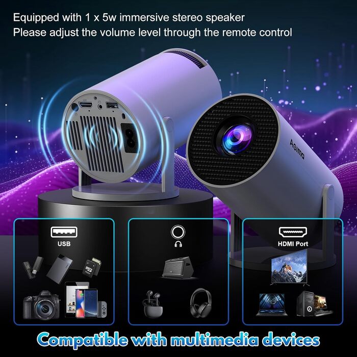 Портативний проєктор Mini Beamer: 1080P, 4K, Android, iOS, WiFi, Bluetooth, 180°