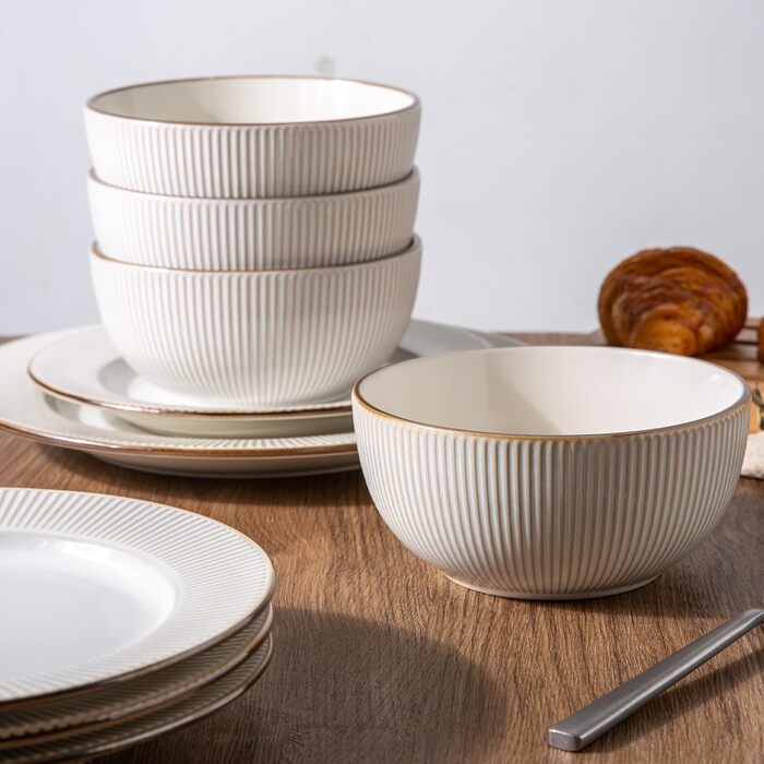 Набір посуду GBhome на 6 осіб, 18 предметів, ручної роботи, кераміка, дизайн 'Діамант', сумісний з мікрохвильовою піччю та посудомийною машиною