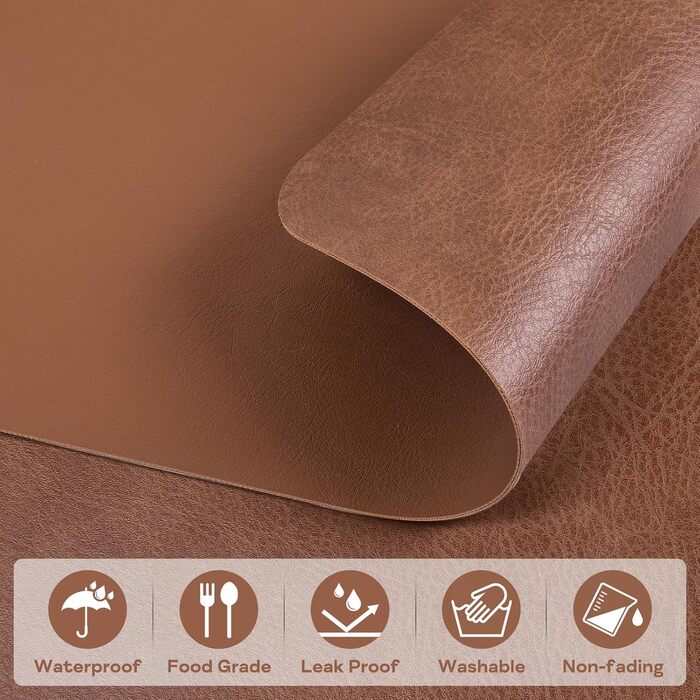 Набори підстав під тарілки з PU-шкіри, 40x30 см, 6 шт, коричневі. Водостійкі, легко миються, для дому, на кухню, на природу.