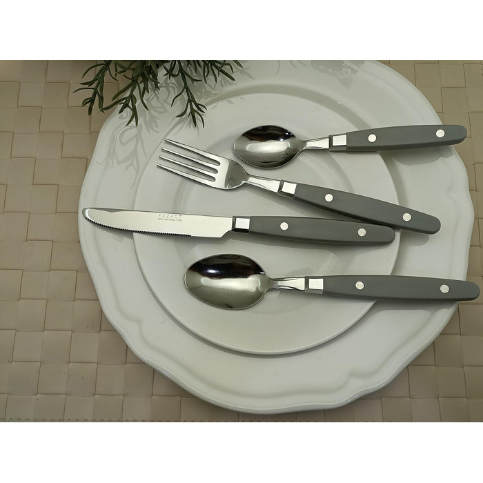 EXZACT Набір столових приборів 24 шт. з нержавіючої сталі з ручками з фіксацією - Ретро стиль. Включає: 6 виделок, 6 ножів, 6 ложок, 6 чайних ложок - сірий колір