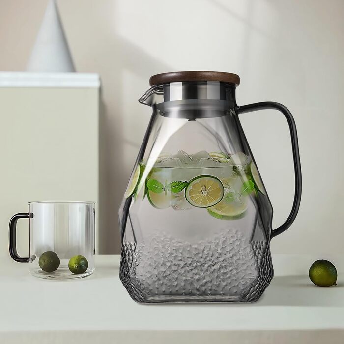 Скляна джезве (карафа) Ecooe 1.5л з нержавіючою кришкою. Скляний глечик з боросилікатного скла для гарячих/холодних напоїв, DIY напоїв, соків, молока, чаю, кави.