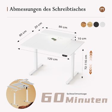 Регульований по висоті письмовий стіл Klicelor 140x60 см з LED-підсвіткою та розетками, геймерський стіл для офісу з підставкою для монітора, білий