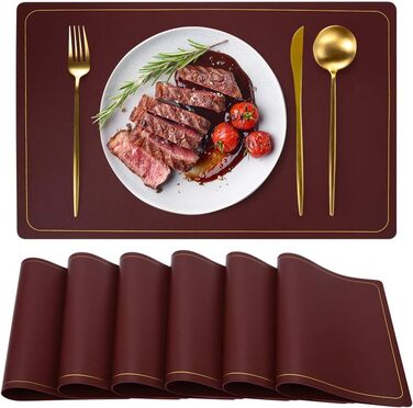 Підставки під тарілки Leder Platzsets, бордові, 6 шт., миючі, водонепроникні, для дому, кухні, на вулицю