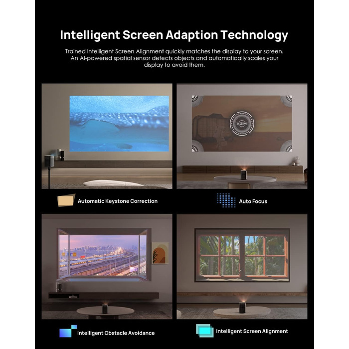 XGIMI Halo+ Mini: Портативний проєктор Full HD 1080p з Android TV, акумулятором 700 ISO Lumen, Harman Kardon, автофокусом, WiFi, Bluetooth та 3.5mm аудіо