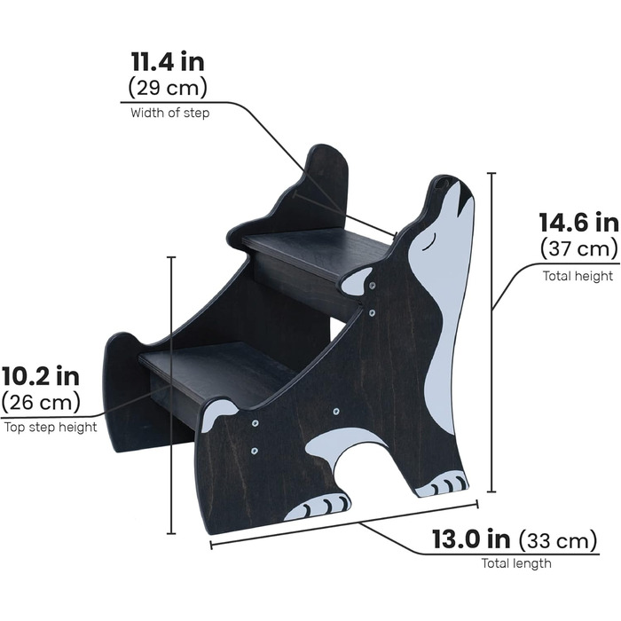 Дитячий триступеневий табурет для ванної кімнати Wild Kids Modern, з дерева, за дизайном Монтессорі (чорний)