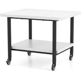 Стіл для принтера HOMASIS з 2 ящиками, стійка для принтера з 4 колесами та 2 гальмами, вантажопідйомність 55 кг, підставка для принтера, офісний візок для дому та офісу (білий+чорний)