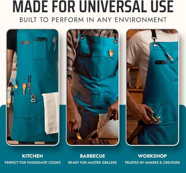 Фартух кухонний Asaya для жінок та чоловіків з рушником та відкривачем для пляшок – 284 мл, канва (синій / зелений)