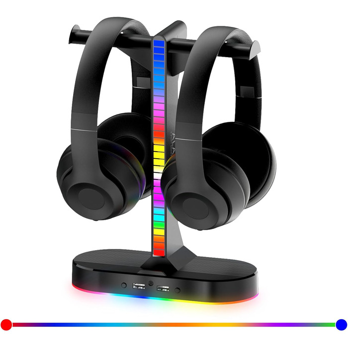 Підставка для двох ігрових навушників з RGB-підсвіткою, USB-зарядкою, аудіороз'ємом 3,5 мм, для геймерів, настільна, для ПК