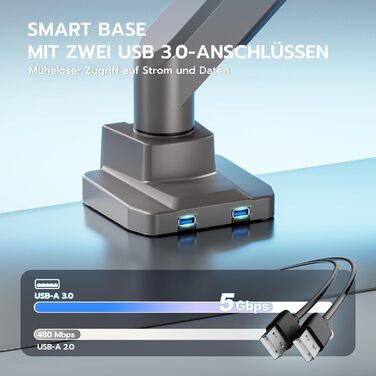 Кріплення для монітора ARES WING з USB A/C, 17'-45', регульована висота, вантажопідйомність 18 кг, VESA 75/100 мм, білий (сірий)