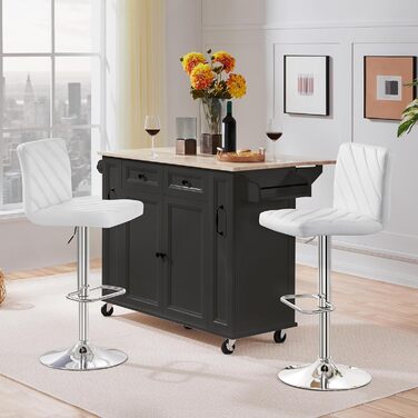 Барні стільці Yaheetech 2 шт. регульовані по висоті, обертаються, 62,5-84,5 см, 136 кг, з штучної шкіри та сталевим каркасом, для кухні/бару, білий (без підлокітників)